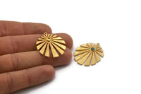 Gold Sun Charm, Gold Plated Brass Rising Sun Flag Charm With 1 Loop - Pad Size 3mm (32x28x1.2mm) N1427