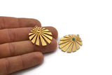 Gold Sun Charm, Gold Plated Brass Rising Sun Flag Charm With 1 Loop - Pad Size 3mm (32x28x1.2mm) N1427