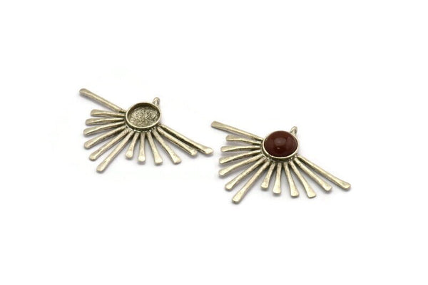 Silver Sun Charm, Antique Silver Plated Brass Sunshine Charm With 1 Loop, Pendants - Pad Size 10mm (50x35x1.5mm) N1217