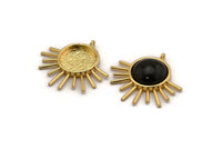Gold Sun Charm, Gold Plated Brass Sunshine Charm With 1 Loop, Pendant - Pad Size 16mm (35x32mm) N1268