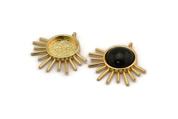 Gold Sun Charm, Gold Plated Brass Sunshine Charm With 1 Loop, Pendant - Pad Size 16mm (35x32mm) N1268