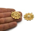 Gold Badge Charm, Gold Plated Brass Rosette Charm Pendant With 1 Loop, Earring (35x32mm) N0949