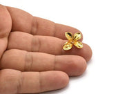 Gold Flower Earring, 2 Gold Plated Brass Flower Stud Earrings With 1 Loop (21x19mm) N1927