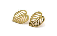 Gold Leaf Earring, 2 Gold Plated Brass Leaf Stud Earrings, Findings (24x19x1mm) A3695 Q0423