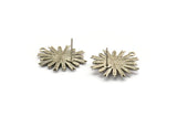 Silver Sun Earring, 2 Antique Silver Plated Brass Sunshine Stud Earrings with 6mm Stone pad, with 1 Loop (25mm) N0846