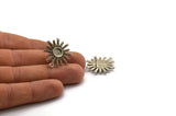 Silver Sun Earring, 2 Antique Silver Plated Brass Sunshine Stud Earrings with 6mm Stone pad, with 1 Loop (25mm) N0846