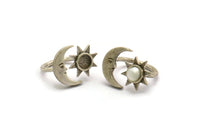 Silver Ring Settings, Antique Silver Plated Brass Moon And Sun Ring With 1 Stone Setting - Pad Size 6mm N1498 H0918