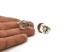 Silver Ring Settings, Antique Silver Plated Brass Moon And Sun Ring With 1 Stone Setting - Pad Size 6mm N1498 H0918