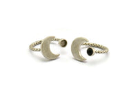 Silver Ring Settings, 2 Antique Silver Plated Brass Moon And Planet Ring With 1 Stone Setting - Pad Size 4mm N1068
