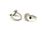 Silver Ring Settings, 2 Antique Silver Plated Brass Moon And Planet Ring With 1 Stone Setting - Pad Size 4mm N1068