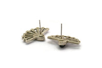 Silver Sun Earring, 2 Antique Silver Plated Brass Drop Stud Earrings - Pad Size 6x4mm (22x16mm) N1116