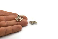 Silver Sun Earring, 2 Antique Silver Plated Brass Drop Stud Earrings - Pad Size 6x4mm (22x16mm) N1116