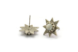 Silver Flower Earring, 2 Antique Silver Plated Brass Flower Stud Earrings - Pad Size 6mm (16mm) N1446