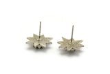 Silver Flower Earring, 2 Antique Silver Plated Brass Flower Stud Earrings - Pad Size 6mm (16mm) N1446