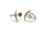 Silver Moon Ring, 2 Antique Silver Plated Brass Moon Rings With 1 Stone Setting - Pad Size 6mm N1283
