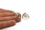 Silver Moon Ring, 2 Antique Silver Plated Brass Moon Rings With 1 Stone Setting - Pad Size 6mm N1283