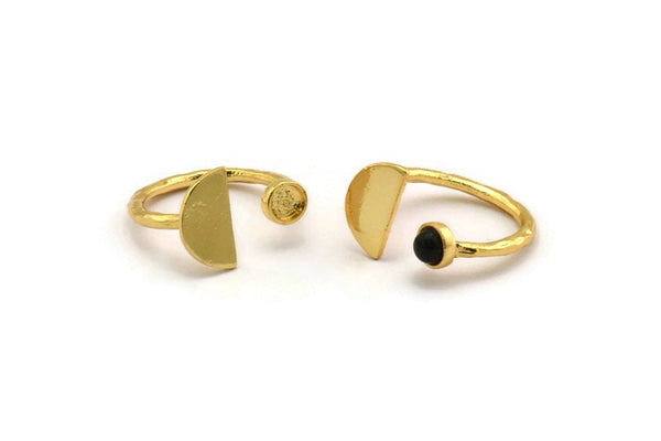 Gold Ring Setting, 2 Gold Plated Brass Moon And Planet Ring With 1 Stone Setting - Pad Size 4mm N1064 H0063