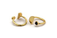 Gold Ring Setting, 2 Gold Plated Brass Moon And Planet Ring With 1 Stone Setting - Pad Size 4mm N1064 H0063