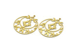 Brass Moon Charm, 4 Raw Brass Crescent Moon And Pole Star Shaped Charms With 1 Loop (41x35x0.80mm) SMP0018 A2614