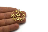 Brass Moon Charm, 4 Raw Brass Crescent Moon And Pole Star Shaped Charms With 1 Loop (41x35x0.80mm) SMP0018 A2614