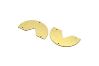 Semi Circle Charm, 4 Raw Brass Half Moon Charms With 3 Holes, Necklace Findings, Connectors (20x36x0.60mm) SMP0022