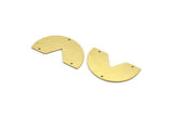 Semi Circle Charm, 4 Raw Brass Half Moon Charms With 3 Holes, Necklace Findings, Connectors (20x36x0.60mm) SMP0022