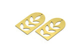 Brass D Shaped Charm, 8 Raw Brass D Shaped And Leaf Patterned Charms With 1 Hole, Earrings, Findings (30x17x0.60mm) SMP0029 A3677
