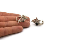 Silver Ring Setting, Antique Silver Plated Brass Adjustable Ring With 1 Stone Settings - Pad Size 6mm N1279