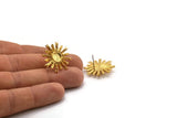Gold Sun Earring, 2 Gold Plated Brass Sunshine Stud Earrings with 6mm Stone pad (23mm) N0859