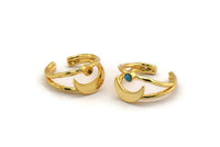 Gold Ring Setting, Gold Plated Brass Moon And Planet Ring With 1 Stone Settings - Pad Size 3mm N1272