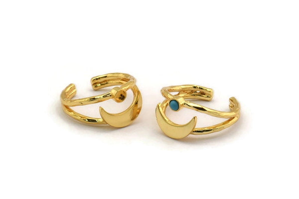 Gold Ring Setting, Gold Plated Brass Moon And Planet Ring With 1 Stone Settings - Pad Size 3mm N1272