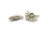Silver Sunshine Earring, 2 Antique Silver Plated Brass Sunshine Badge Stud Earrings - Pad Size 8mm (40x26mm) N0770