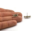 Silver Moon Earring, 2 Antique Silver Plated Brass Crescent Moon Stud Earrings - Pad Size 6mm (19x8mm) N1269 H0983