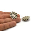 Silver Sunflower Earring, 2 Antique Silver Plated Brass Flower Stud Earrings - Pad Size 10mm N0702