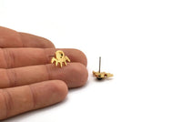 Gold Eye Earring, 4 Gold Plated Brass Eye Stud Earrings - Stone Setting - Pad Size 4mm (16x11x1.5mm) N1302