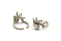 Silver Ring Setting, 2 Antique Silver Plated Brass King Crown Adjustable Rings With 1 Stone Settings - Pad Size 6mm N1278