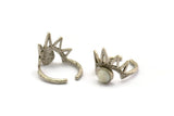Silver Ring Setting, 2 Antique Silver Plated Brass King Crown Adjustable Rings With 1 Stone Settings - Pad Size 6mm N1278