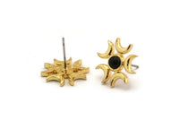 Gold Moon Earring, 2 Gold Plated Brass Crescent Moon Stud Earrings - Pad Size 4mm (15mm) N1325