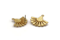 Gold Sun Earring, 2 Gold Plated Brass Drop Stud Earrings With 1 Loop - Pad Size 6x4mm (22x19mm) N1113