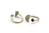 Silver Ring Settings, 4 Antique Silver Plated Brass Moon And Planet Ring With 1 Stone Setting - Pad Size 4mm N1064 H0063
