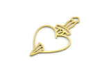 Brass Heart Charm, 24 Raw Brass Heart And Sword Shaped Charms With 1 Loop, Findings, Pendants (32x18x0.60mm) SMP0088 A6378