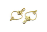 Brass Heart Charm, 24 Raw Brass Heart And Sword Shaped Charms With 1 Loop, Findings, Pendants (32x18x0.60mm) SMP0088 A6378