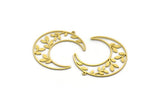 Brass Moon Charm, 6 Raw Brass Leaf Pattern Crescent Moon Charms With 1 Loop, Findings (38x12x0.80mm) SMP0113 A2671