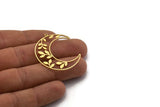 Brass Moon Charm, 6 Raw Brass Leaf Pattern Crescent Moon Charms With 1 Loop, Findings (38x12x0.80mm) SMP0113 A2671