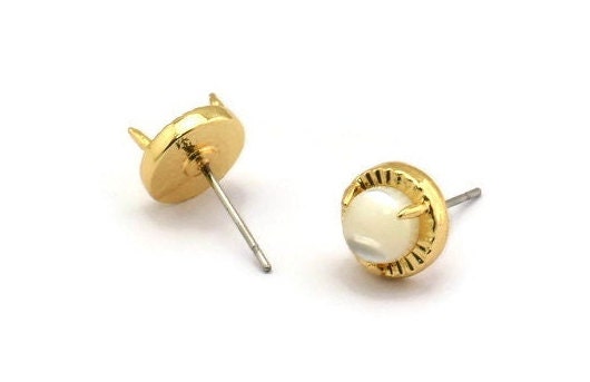 Gold Claw Earring, 2 Gold Plated Brass 3 Claw Stud Earrings - Stone Setting - Pad Size 6mm N1319