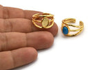 Gold Ring Setting, Gold Plated Brass Adjustable Ring With 1 Stone Settings - Pad Size 8x6mm N1264