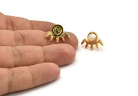 Gold Eye Earring, 2 Gold Plated Brass Eye Stud Earrings - Stone Setting - Pad Size 6mm (19x14x1.5mm) N1321