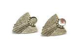Silver Badge Earring, 2 Antique Silver Plated Brass Rosette Stud Earrings - Pad Size 8mm N0712