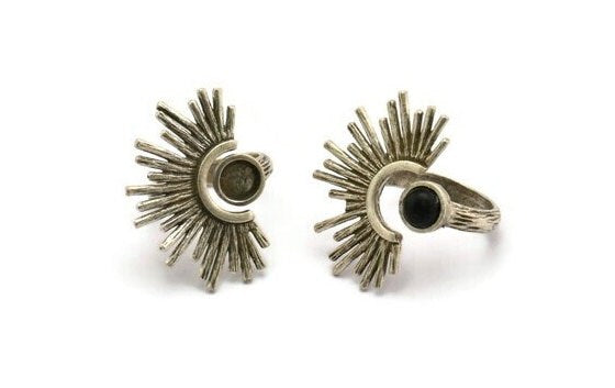 Silver Ring Setting, Antique Silver Plated Brass Adjustable Ring With 1 Stone Settings - Pad Size 6mm N1262 H0980