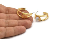 Gold Earring Post, 2 Gold Plated Brass Textured Earrings, Pad Size - 8mm N0952
